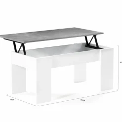 Table basse bois blanc plateau relevable effet béton*IDMarket