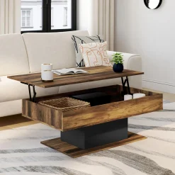 Table basse bois effet vieilli et noir*IDMarket Online