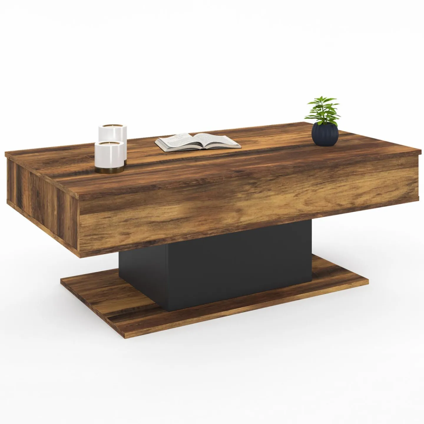 Table basse bois effet vieilli et noir*IDMarket Online
