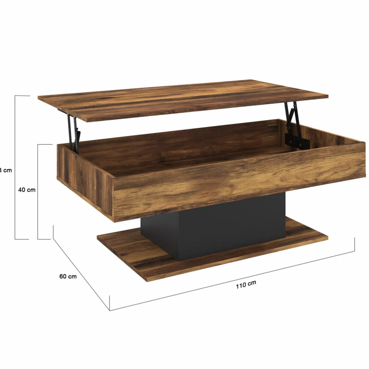 Table basse bois effet vieilli et noir*IDMarket Online