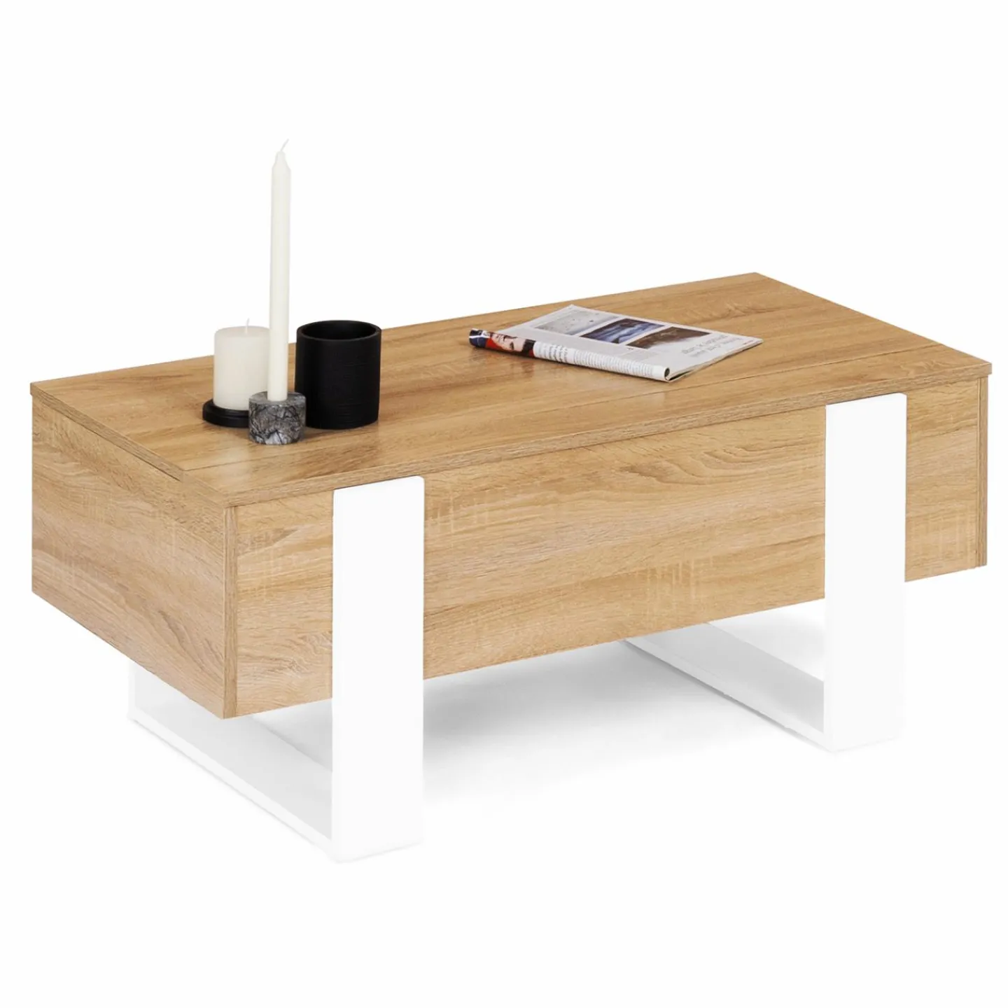 Table basse bois et blanc avec plateau relevable*IDMarket Hot