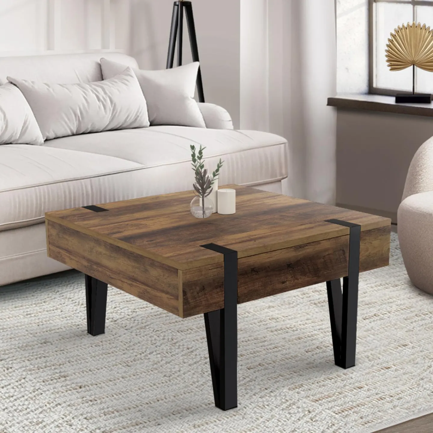 Table basse carrée 1 tiroir et pied épingle*IDMarket Hot