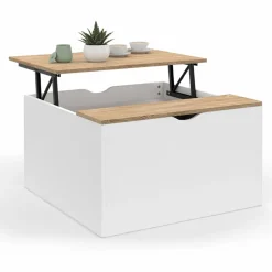 Table basse carrée blanche avec plateau relevable et coffre bois*IDMarket New