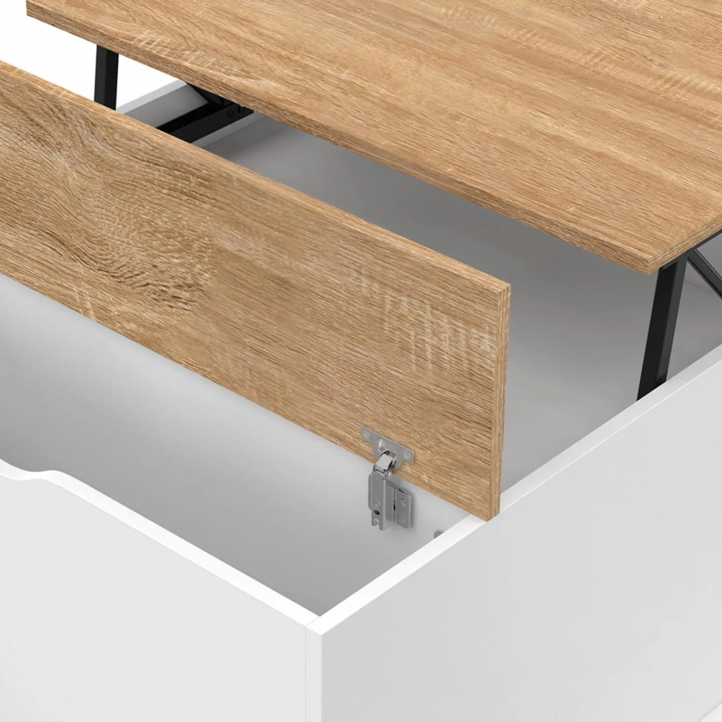 Table basse carrée blanche avec plateau relevable et coffre bois*IDMarket New