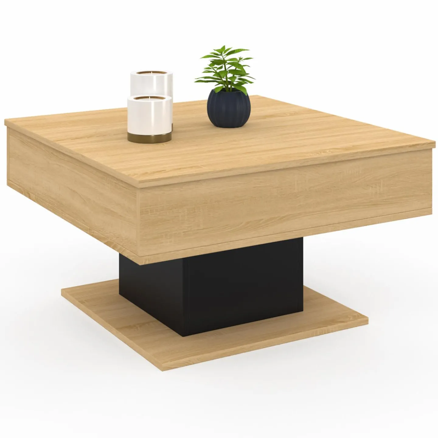 Table basse carrée bois et noir avec plateau relevable*IDMarket Hot