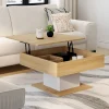 Table basse carrée bois et blanc avec plateau relevable*IDMarket Outlet