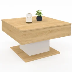 Table basse carrée bois et blanc avec plateau relevable*IDMarket Outlet