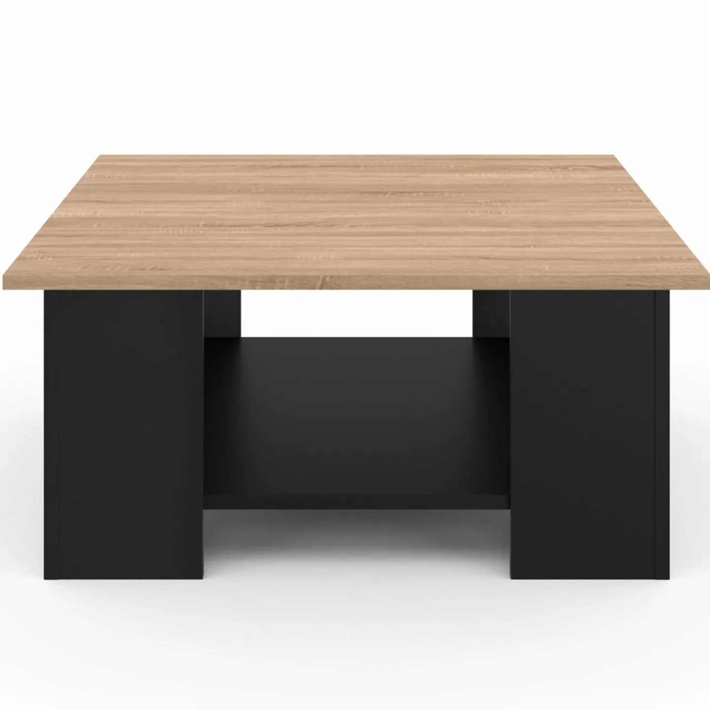 Table basse carrée noire avec plateau imitation hêtre*IDMarket Outlet