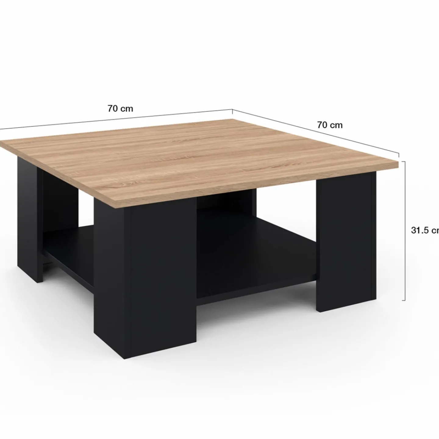 Table basse carrée noire avec plateau imitation hêtre*IDMarket Outlet