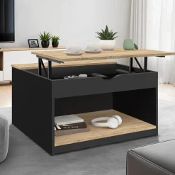 Table basse carrée noire avec plateau relevable et coffre bois*IDMarket Discount