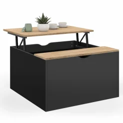Table basse carrée noire avec plateau relevable et coffre bois*IDMarket Discount