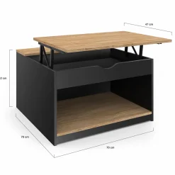 Table basse carrée noire avec plateau relevable et coffre bois*IDMarket Discount