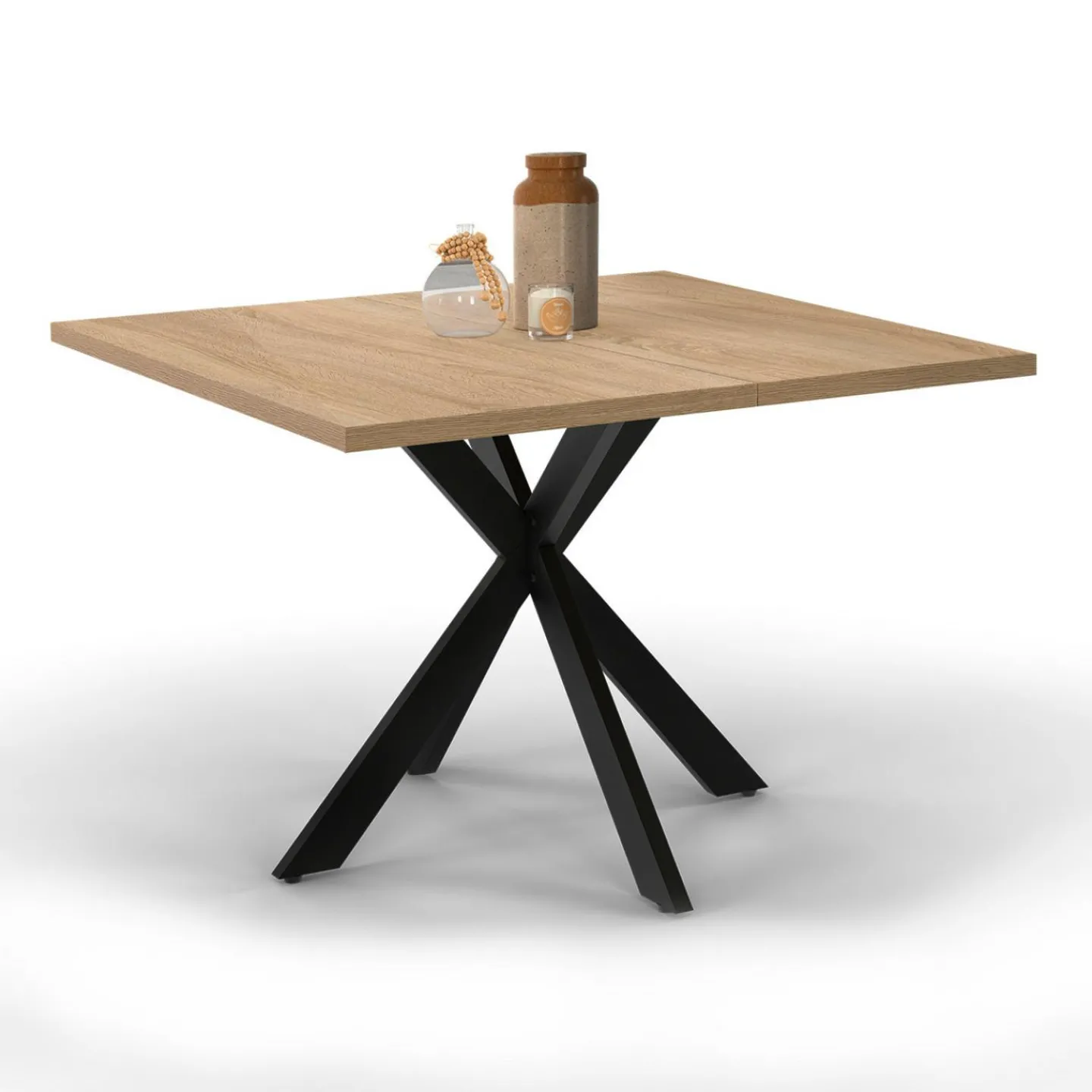 Table basse carrée pied araignée 70 cm bois et noir*IDMarket