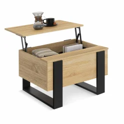 Table basse carrée plateau relevable bois et noir*IDMarket