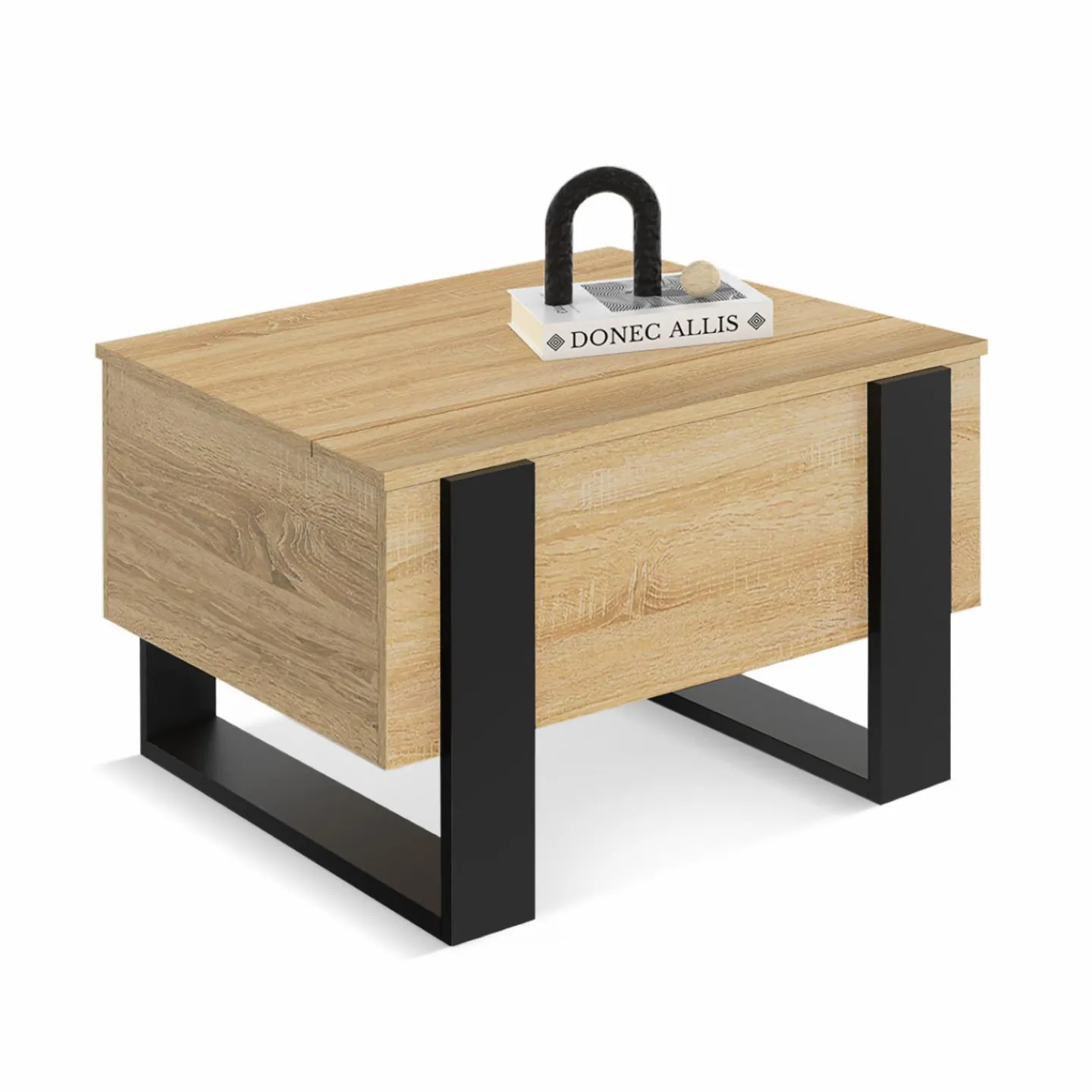 Table basse carrée plateau relevable bois et noir*IDMarket