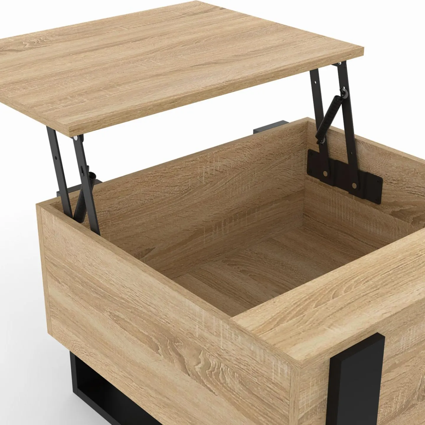 Table basse carrée plateau relevable bois et noir*IDMarket