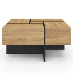 Table basse carrée tiroirs bois noir*IDMarket Online