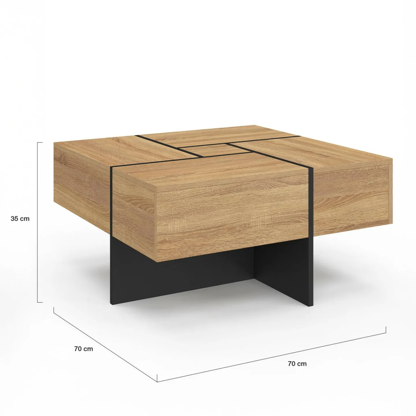 Table basse carrée tiroirs bois noir*IDMarket Online