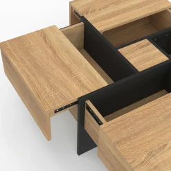 Table basse carrée tiroirs bois noir*IDMarket Online