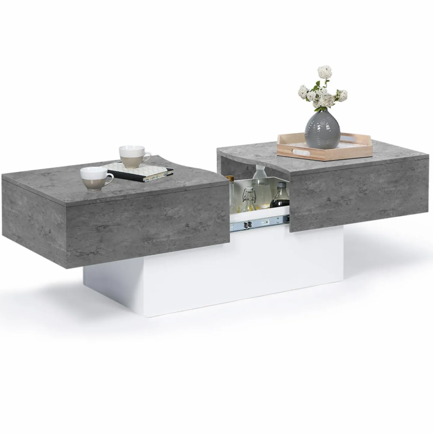 Table basse coulissante en bois blanc et plateau effet béton*IDMarket New