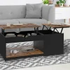 Table basse double plateau relevable bois foncé effet vieilli et noir avec coffre*IDMarket New
