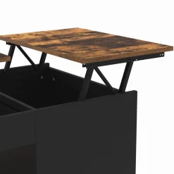 Table basse double plateau relevable bois foncé effet vieilli et noir avec coffre*IDMarket New