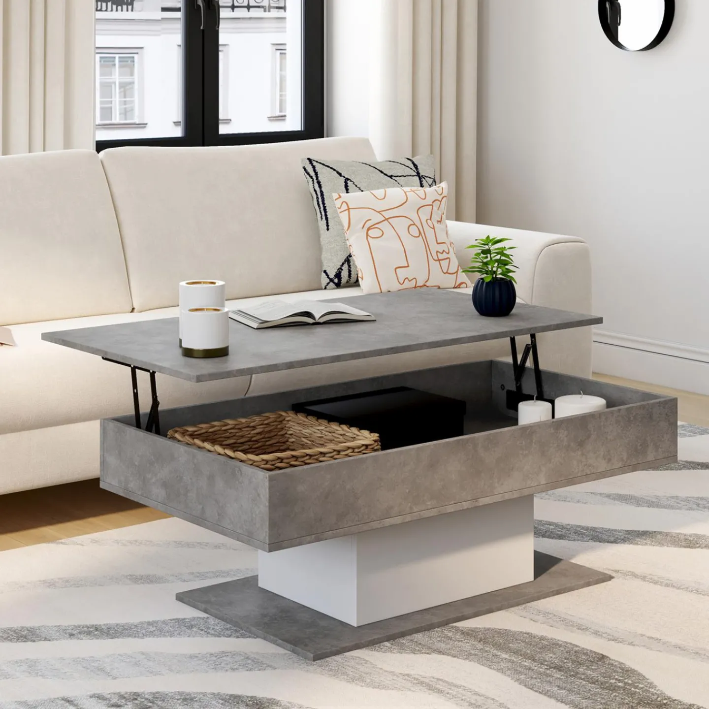 Table basse effet béton et blanc*IDMarket Clearance
