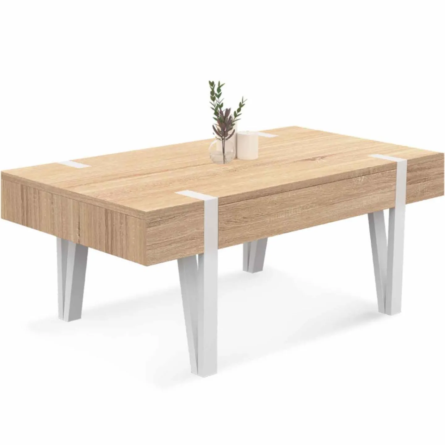 Table basse en bois pied épingle blanc avec 1 tiroir*IDMarket Discount