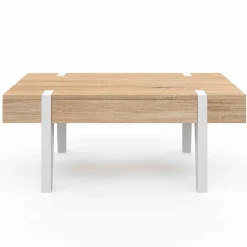 Table basse en bois pied épingle blanc avec 1 tiroir*IDMarket Discount