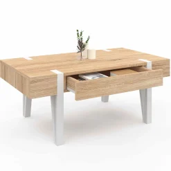 Table basse en bois pied épingle blanc avec 1 tiroir*IDMarket Discount