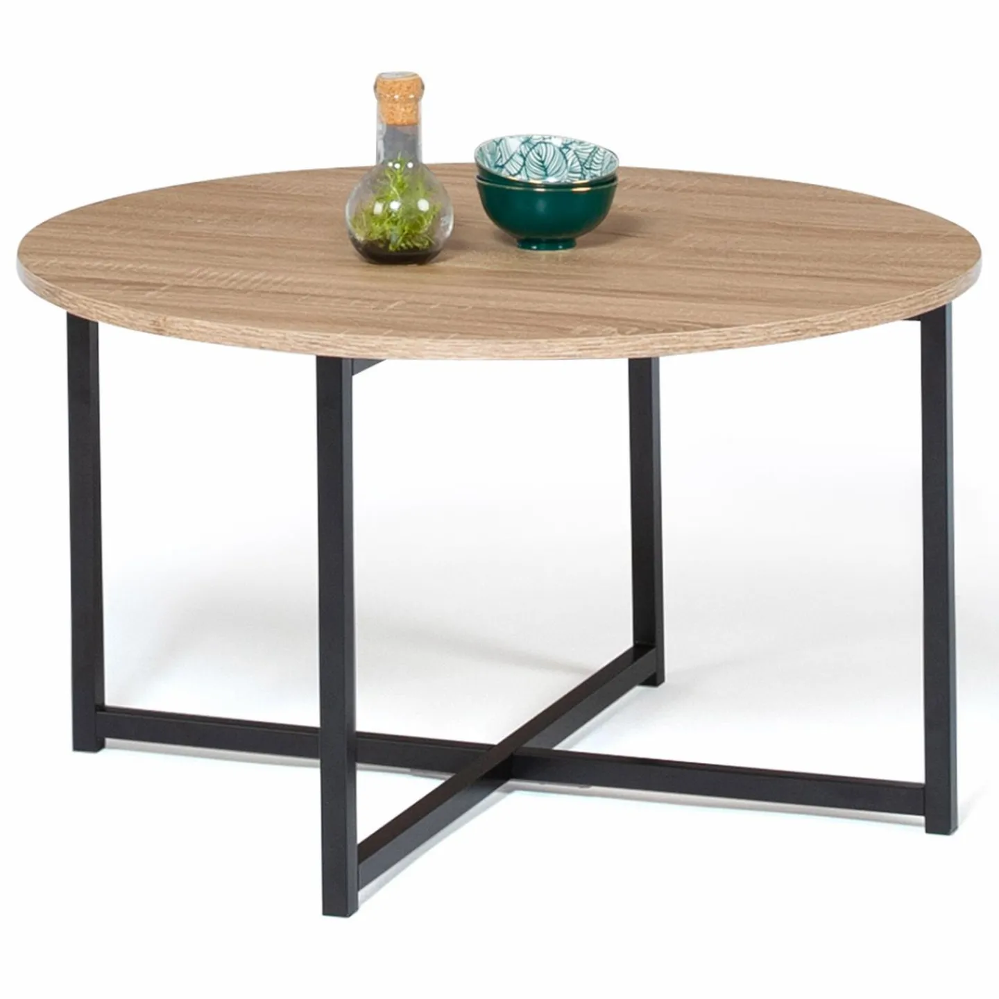 Table basse industrielle ronde bois et métal*IDMarket Hot