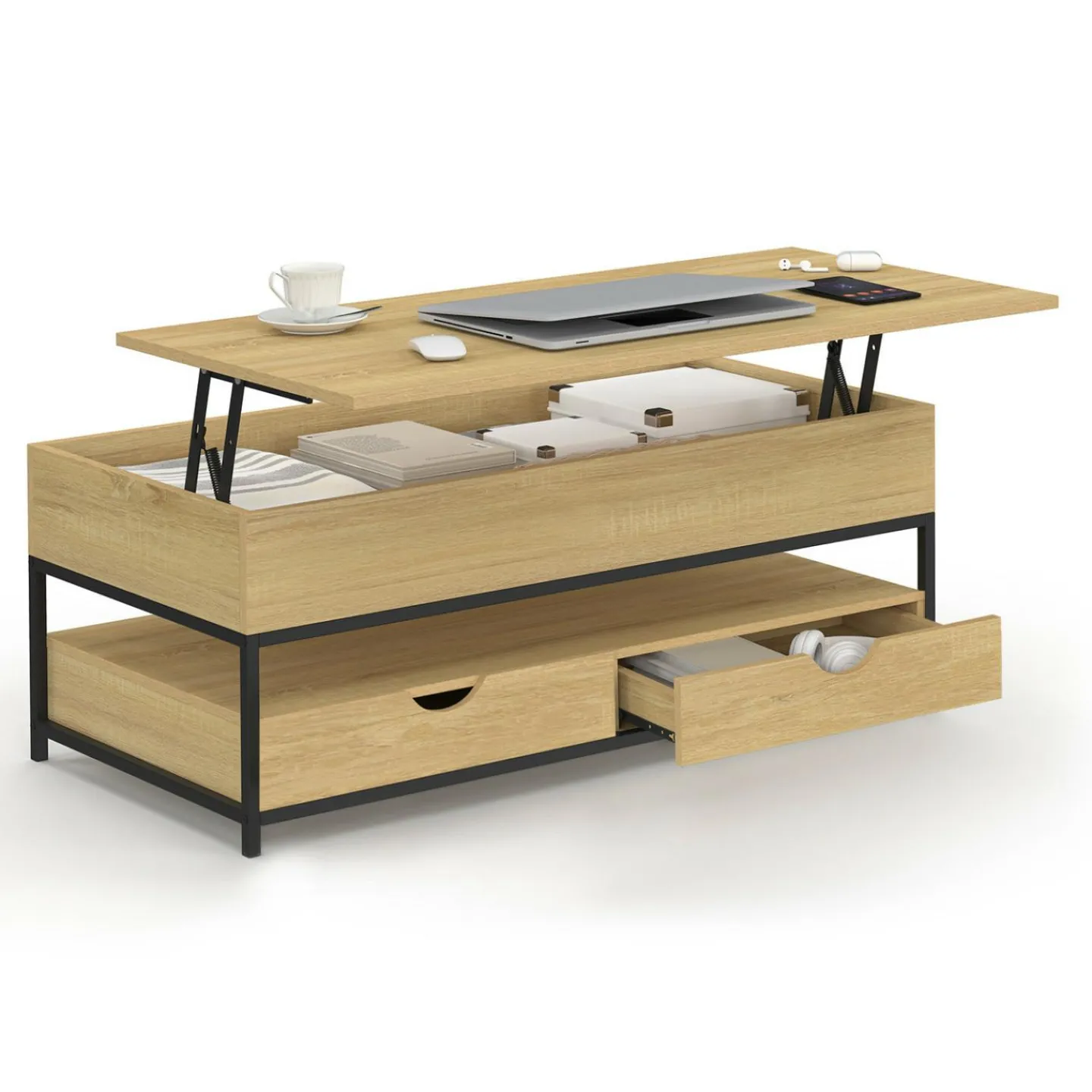 Table basse industrielle rectangulaire plateau relevable*IDMarket Best