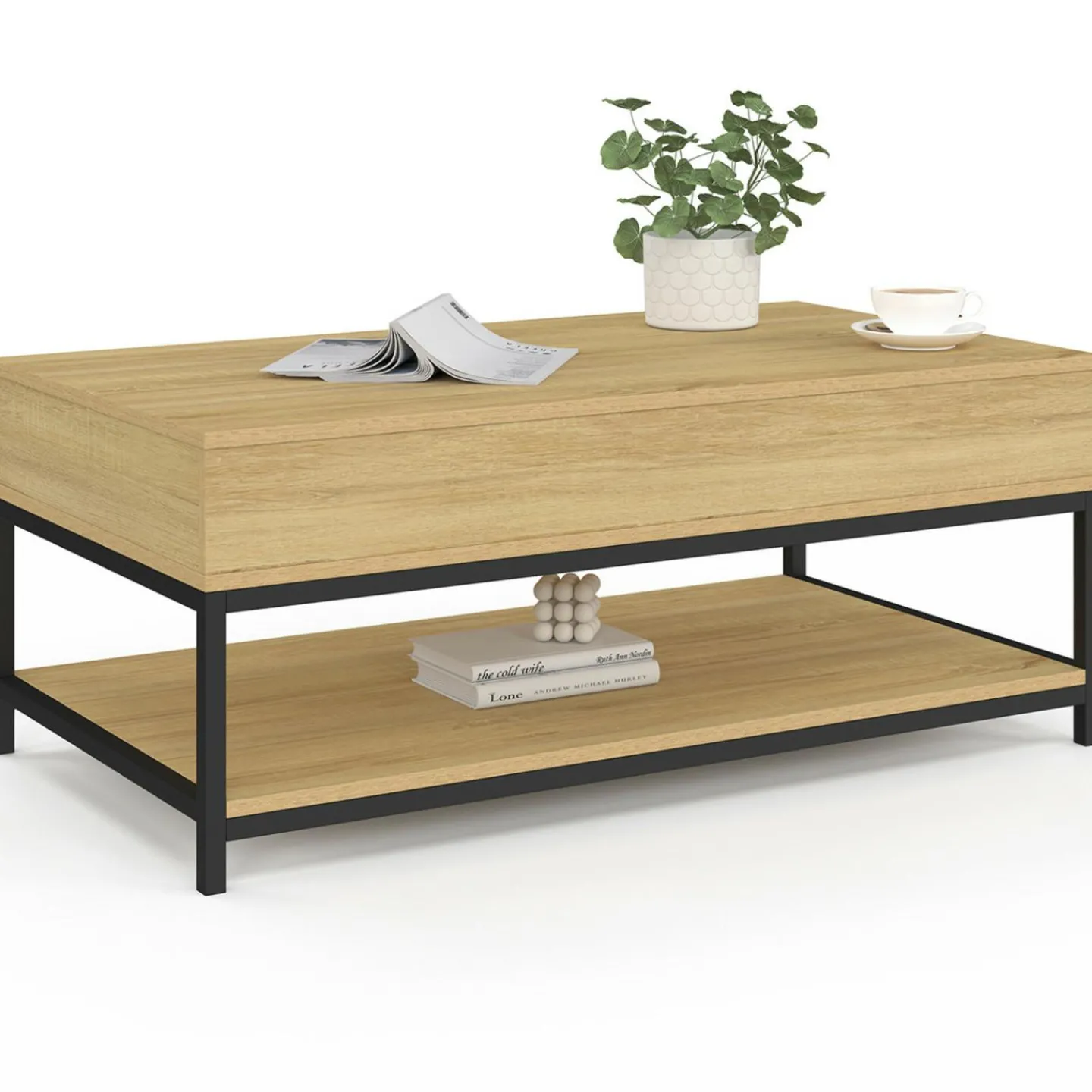 Table basse industrielle plateau relevable avec étagère*IDMarket