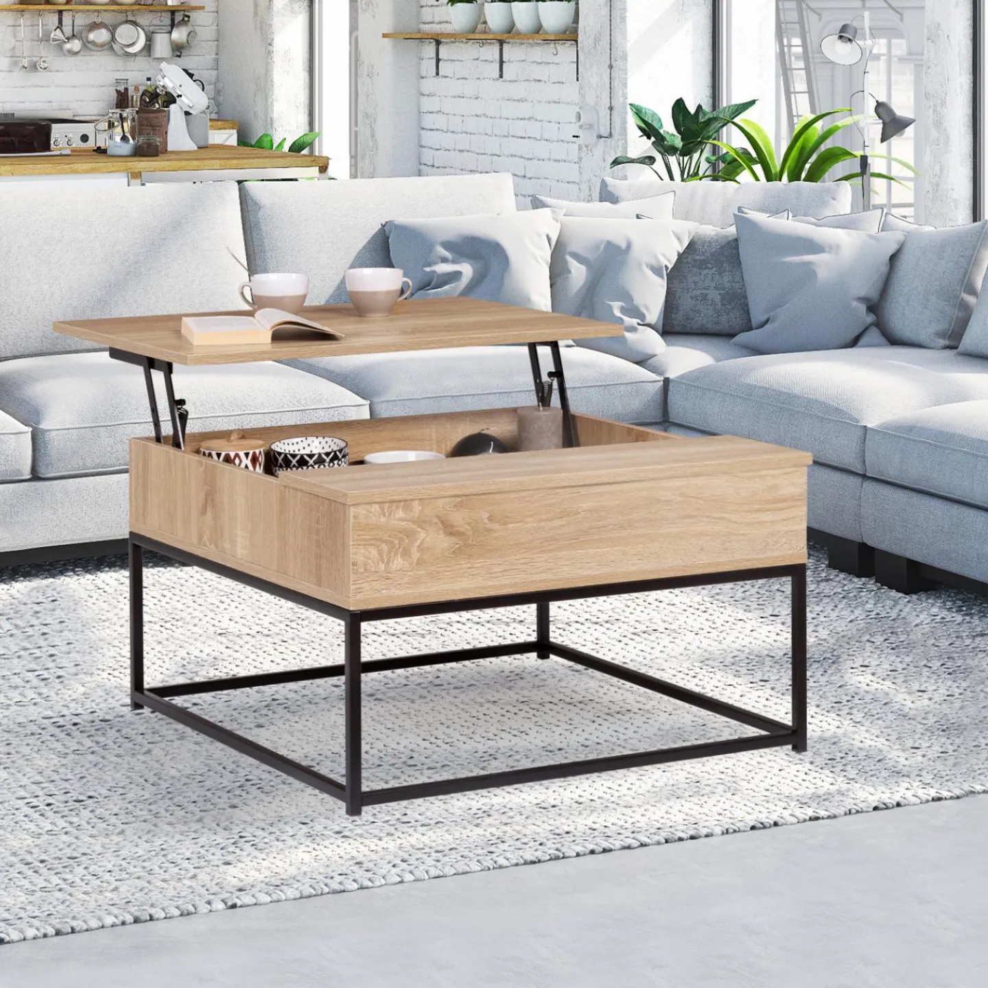 Table basse industrielle carrée avec plateau relevable*IDMarket