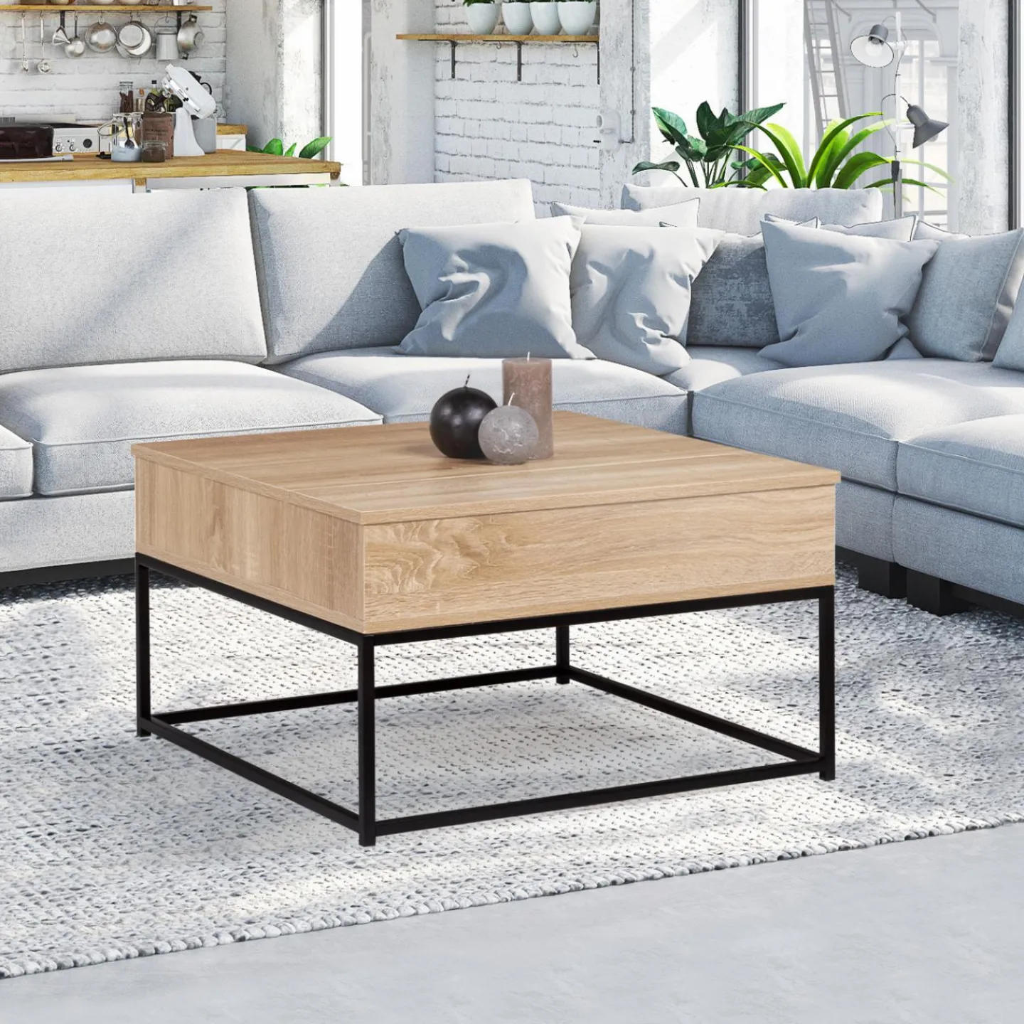 Table basse industrielle carrée avec plateau relevable*IDMarket