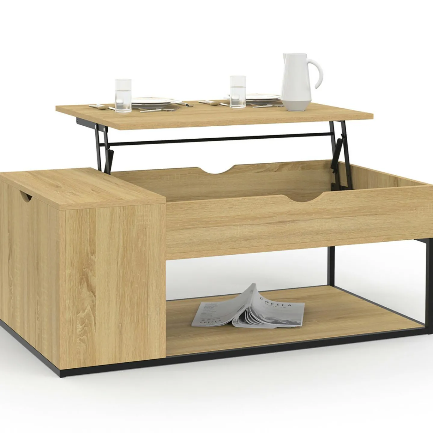 Table basse industrielle plateau relevable avec coffre*IDMarket Online