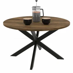 Table basse industrielle ronde 70 cm pied araignée noir bois foncé*IDMarket Hot
