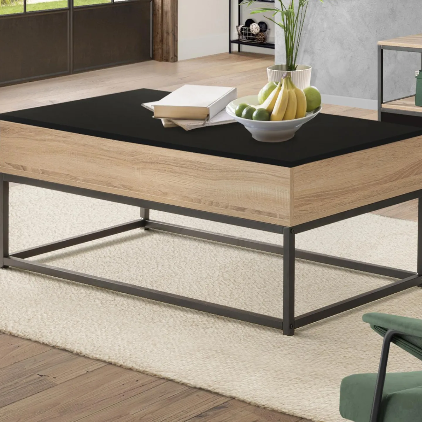 Table basse industrielle avec plateau relevable noir*IDMarket Clearance