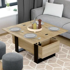 Table basse industrielle convertible en table à manger bois et noir*IDMarket New