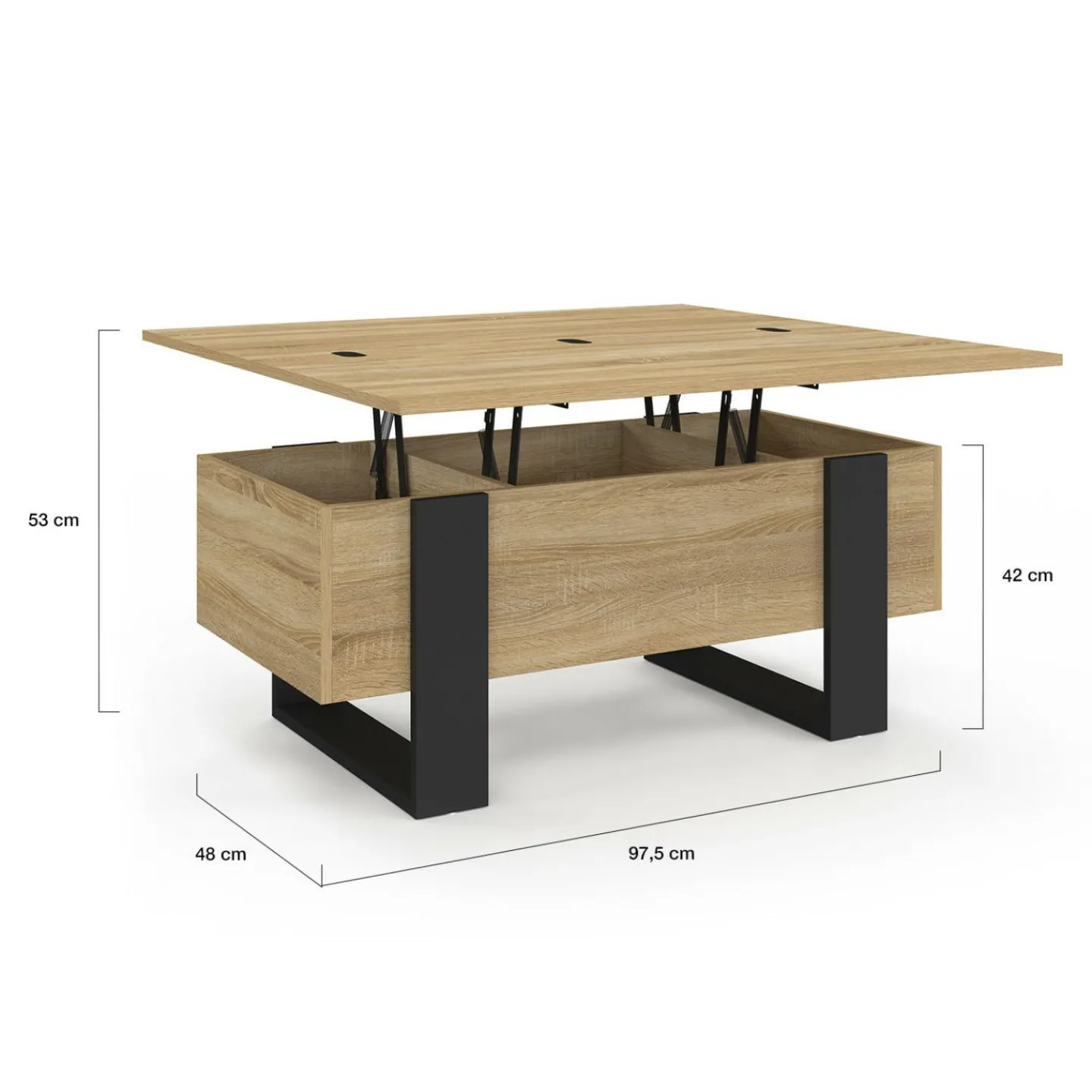 Table basse industrielle convertible en table à manger bois et noir*IDMarket New