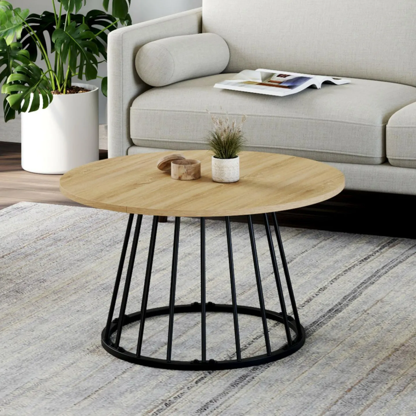 Table basse industrielle ronde 70 cm bois et métal*IDMarket Discount