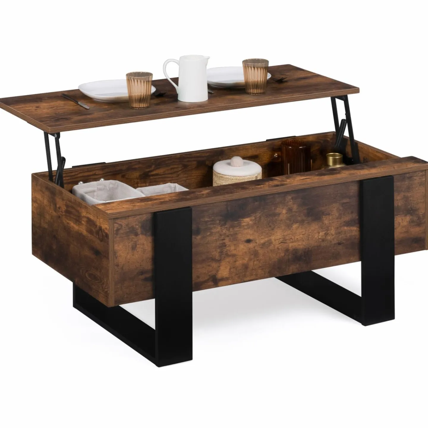 Table basse industrielle relevable bois effet vieilli et noir*IDMarket Clearance