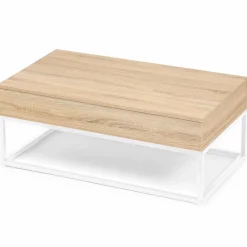 Table basse industrielle blanche et bois avec plateau relevable*IDMarket Hot