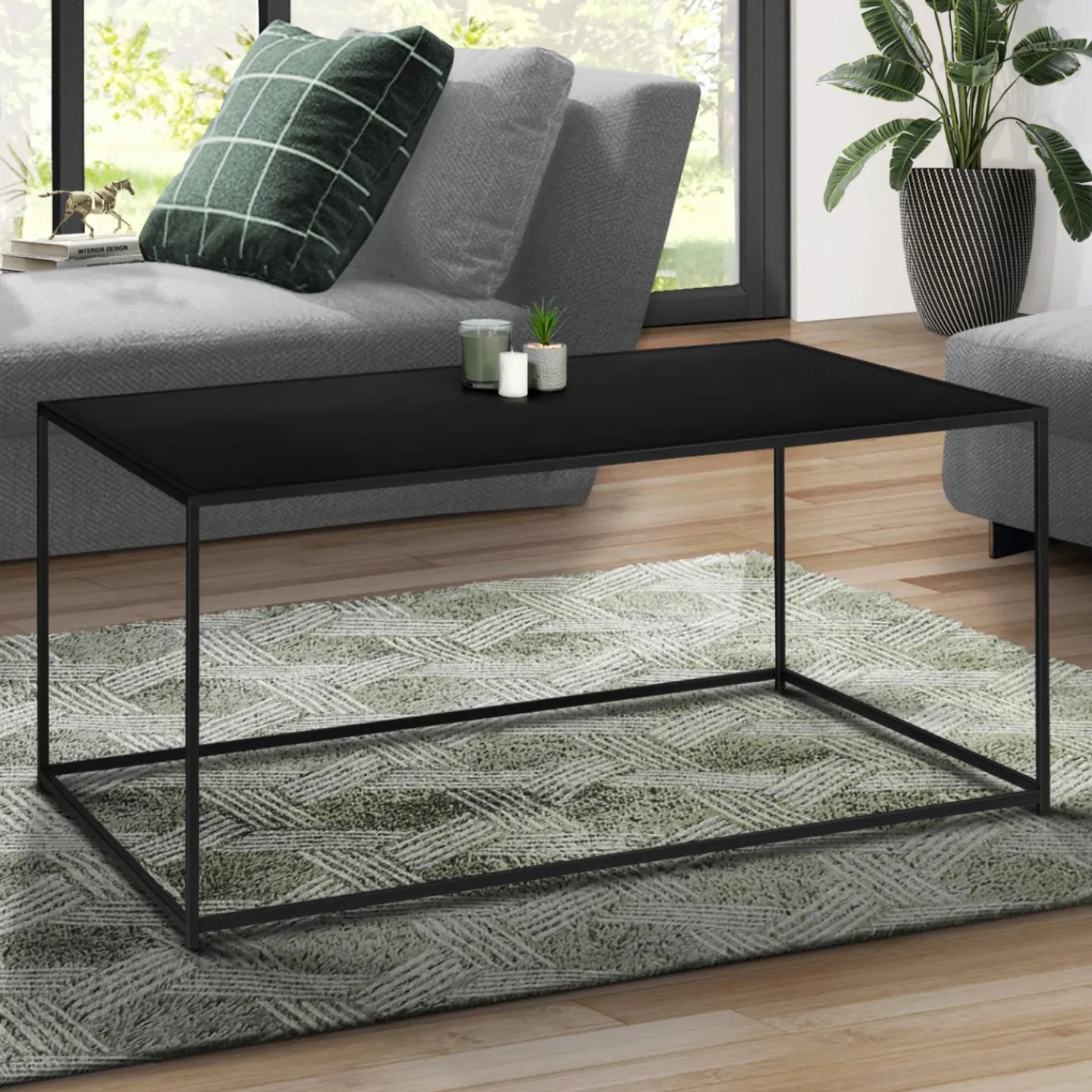 Table basse métal noir mat 113 cm*IDMarket