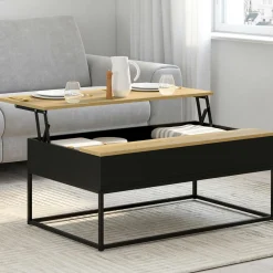 Table basse noire style industriel avec plateau relevable en bois façon hêtre*IDMarket Outlet