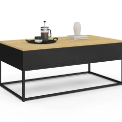 Table basse noire style industriel avec plateau relevable en bois façon hêtre*IDMarket Outlet