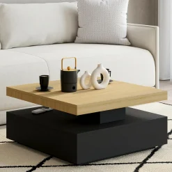 Table basse pivotante carrée bois et noire*IDMarket