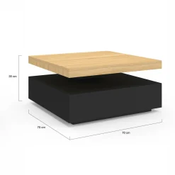 Table basse pivotante carrée bois et noire*IDMarket