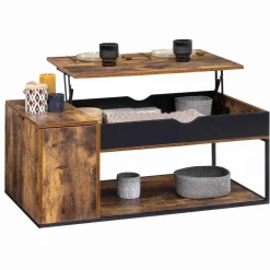 Table basse plateau relevable style industriel effet bois vieilli*IDMarket Sale