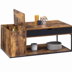 Table basse plateau relevable style industriel effet bois vieilli*IDMarket Sale